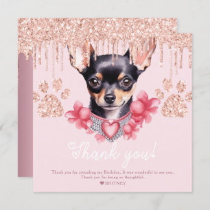 Chihuahua Dog with Glitter Birthday Party Thank You Card