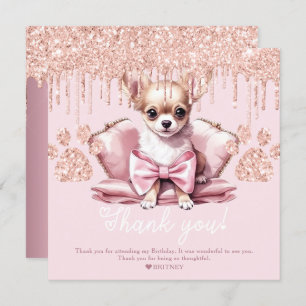 Chihuahua Dog with Glitter Birthday Party Thank You Card