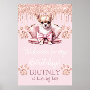 Chihuahua Dog with Glitter Birthday Welcome Party Poster