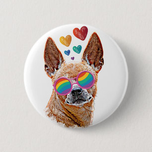 Chihuahua Dog with Hearts Valentine's Day 6 Cm Round Badge