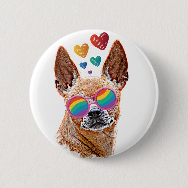 Chihuahua Dog with Hearts Valentine's Day 6 Cm Round Badge (Front)