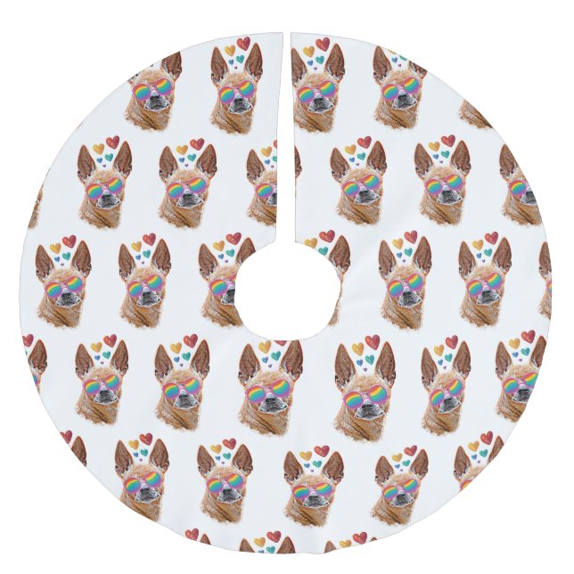 Chihuahua Dog with Hearts Valentine's Day Brushed Polyester Tree Skirt (Front)