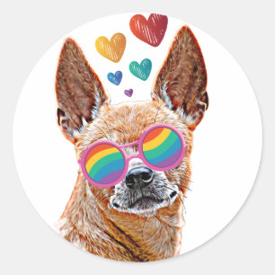 Chihuahua Dog with Hearts Valentine's Day  Classic Round Sticker