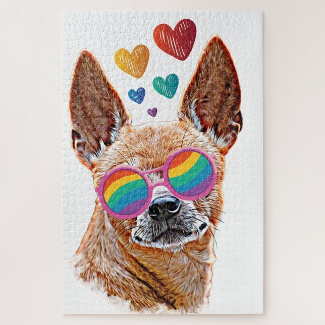 Chihuahua Dog with Hearts Valentine's Day Jigsaw Puzzle (Vertical)