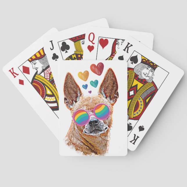 Chihuahua Dog with Hearts Valentine's Day  Playing Cards (Back)