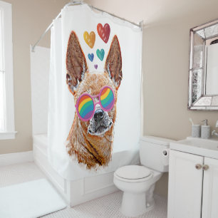 Chihuahua Dog with Hearts Valentine's Day  Shower Curtain