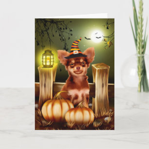Chihuahua Dog with Witch Hat Halloween Gift Idea Card