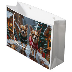 Chihuahua Dogs Christmas Snow Holiday Large Gift Bag