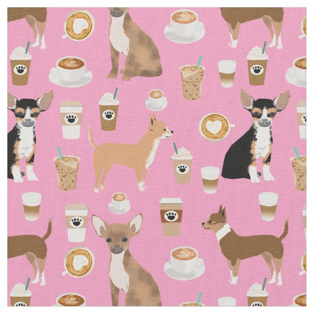 Chihuahua dogs coffee pink fabric (Close Up)