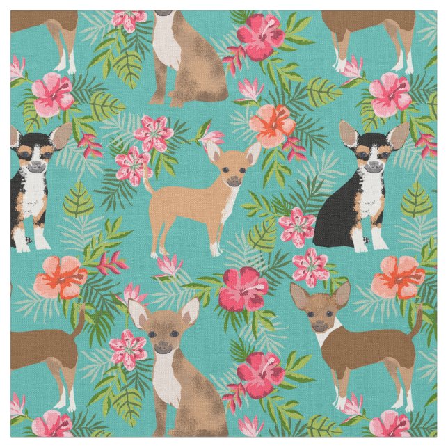 Chihuahua dogs hibiscus tropical fabric (Close Up)