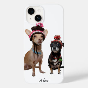 chihuahua dogs in winter hats with pom-poms Case-Mate iPhone 14 case