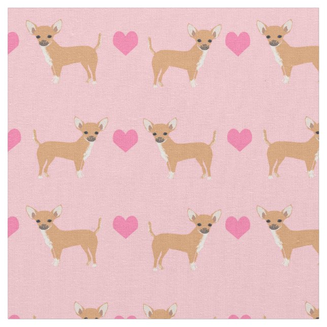 Chihuahua dogs pink hearts love fabric (Close Up)