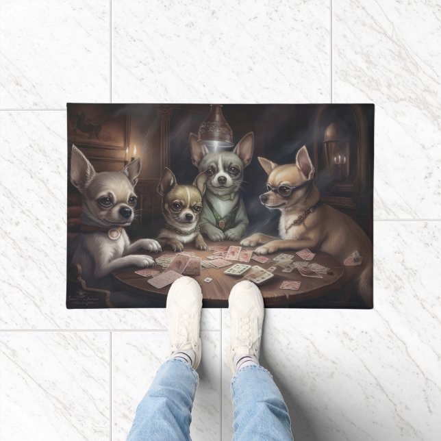 Chihuahua Dogs Playing Poker Art Doormat (Indoor)