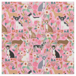 Chihuahua dogs vintage florals pink fabric