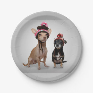 Chihuahua Dogs With Hats Photo Paper Plate