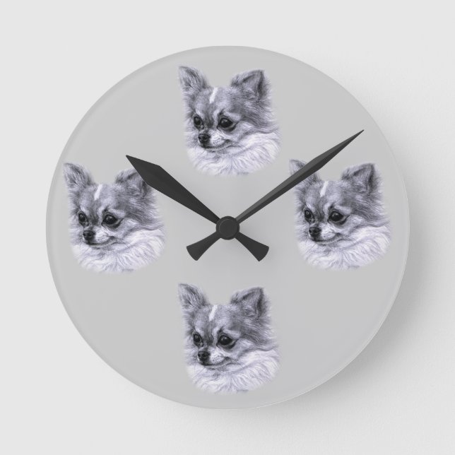 Chihuahua Drawing Round Clock (Front)