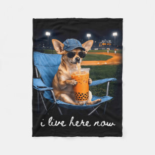 Chihuahua drink iced coffee baseball field live fleece blanket