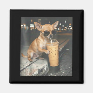 Chihuahua drinking iced coffee funny animal meme magnet