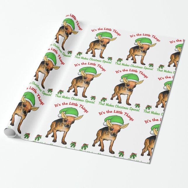 Chihuahua Elf Christmas Wrapping Paper (Unrolled)