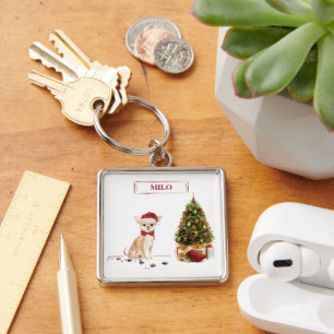 Chihuahua Funny Christmas Dog with Tree Key Ring