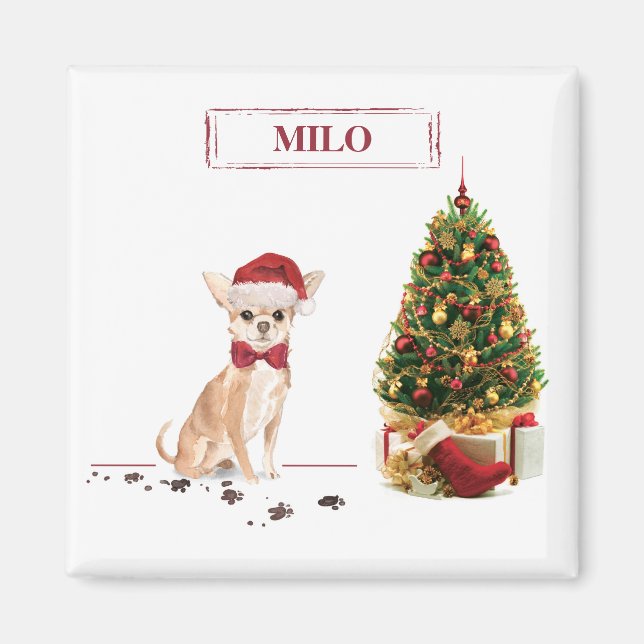 Chihuahua Funny Christmas Dog with Tree Magnet (Front)