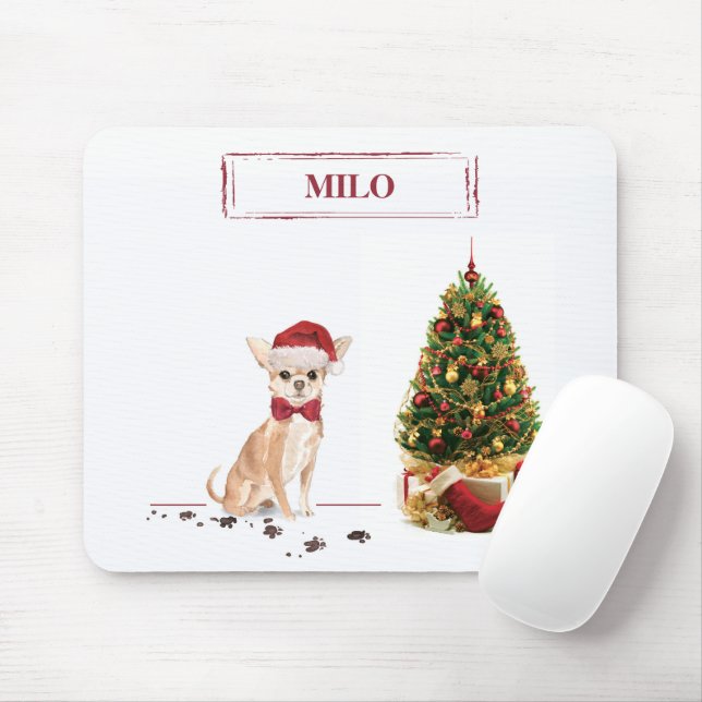 Chihuahua Funny Christmas Dog with Tree Mouse Pad (With Mouse)
