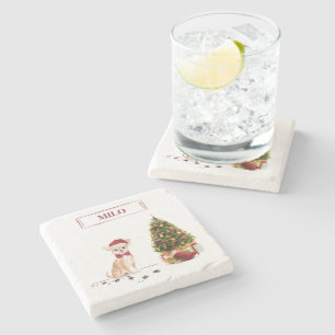 Chihuahua Funny Christmas Dog with Tree Stone Coaster