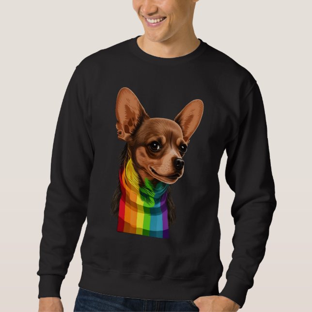 Chihuahua Gay Pride Dog LGBT Rainbow Flag on Chihu Sweatshirt (Front)