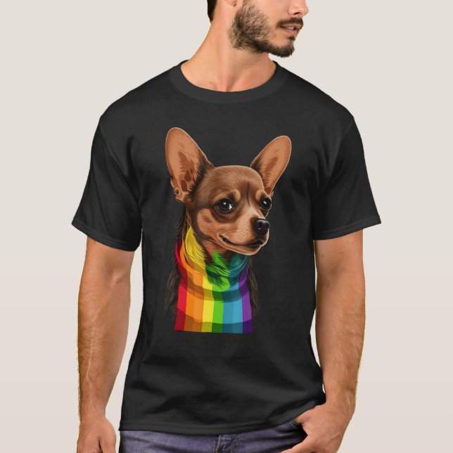 Chihuahua Gay Pride Dog LGBT Rainbow Flag on Chihu T-Shirt (Front)