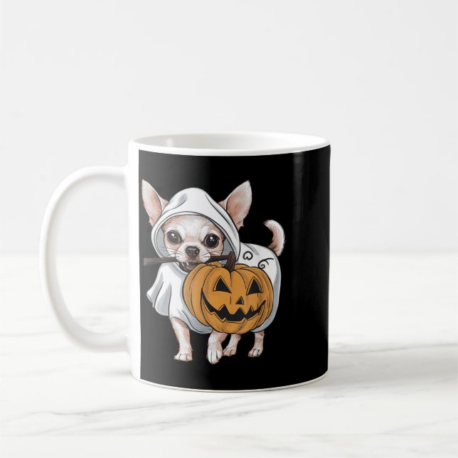 Chihuahua Ghost Dog Halloween Coffee Mug (Left)