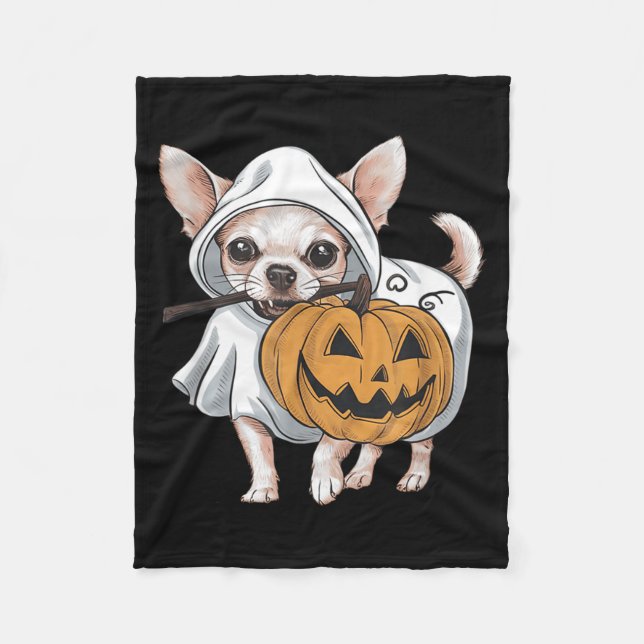 Chihuahua Ghost Dog Halloween Fleece Blanket (Front)