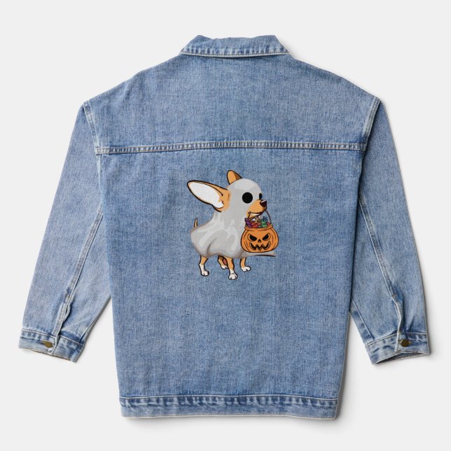 Chihuahua Ghost Pumpkin Halloween Shirt Denim Jacket (Back)