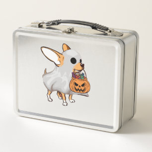 Chihuahua Ghost Pumpkin Halloween Shirt Metal Lunch Box