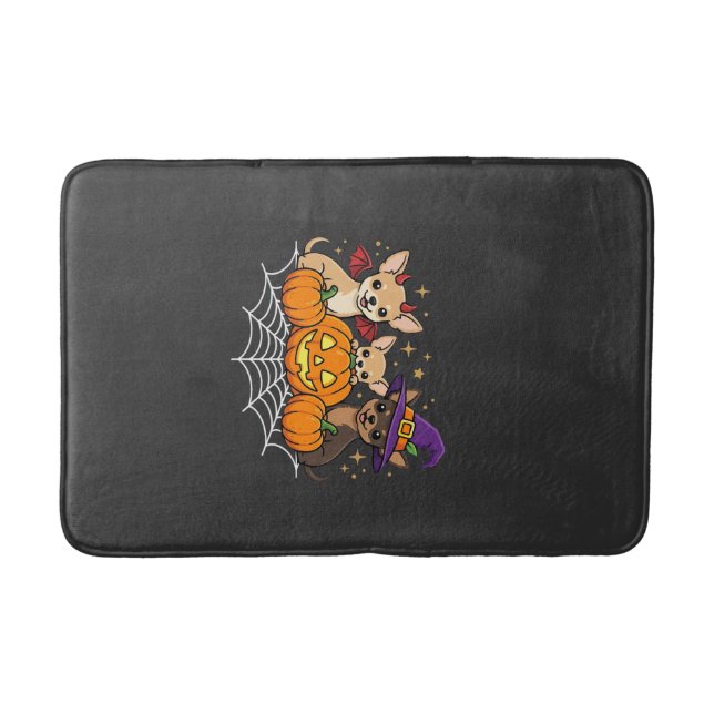 Chihuahua Halloween Pumpkin Witch Dog Design Bath Mat (Front)