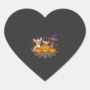 Chihuahua Halloween Pumpkin Witch Dog Design Heart Sticker
