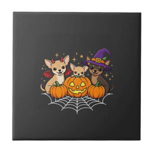 Chihuahua Halloween Pumpkin Witch Dog Design Tile
