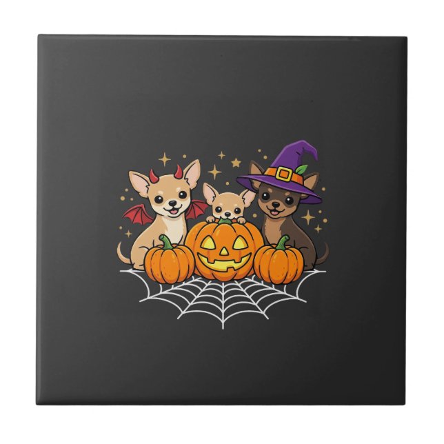 Chihuahua Halloween Pumpkin Witch Dog Design Tile (Front)