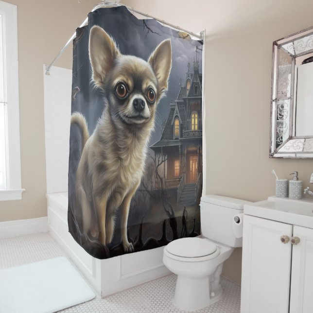 chihuahua Halloween Scary  Shower Curtain (In Situ)