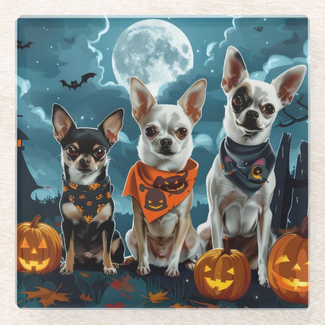 Chihuahua Halloween Spooky Glass Coaster (Front)