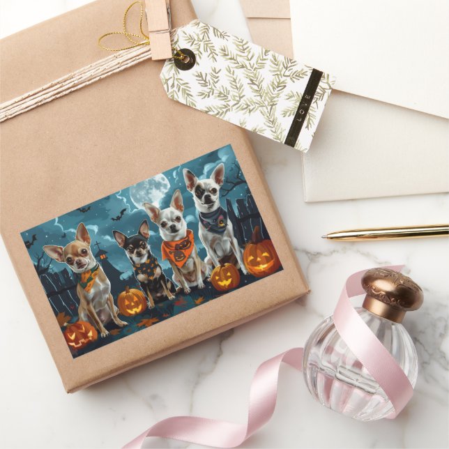 Chihuahua Halloween Spooky Rectangular Sticker (Gifting)