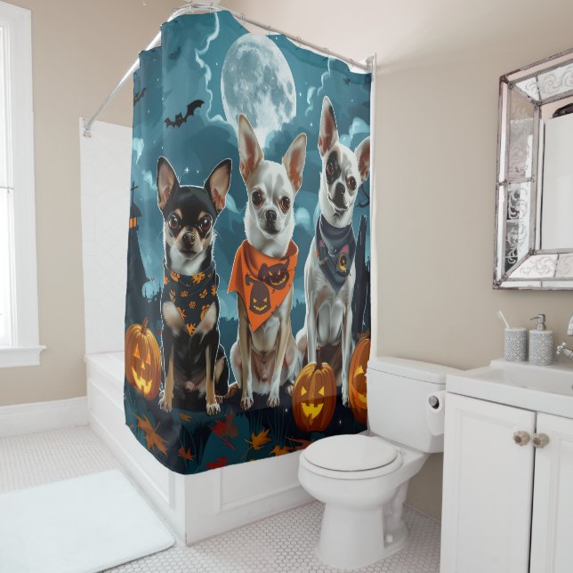 Chihuahua Halloween Spooky Shower Curtain (In Situ)