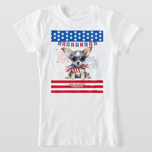 Chihuahua Happy 4Th Of July America Patriotic USA T-Shirt (Laydown)