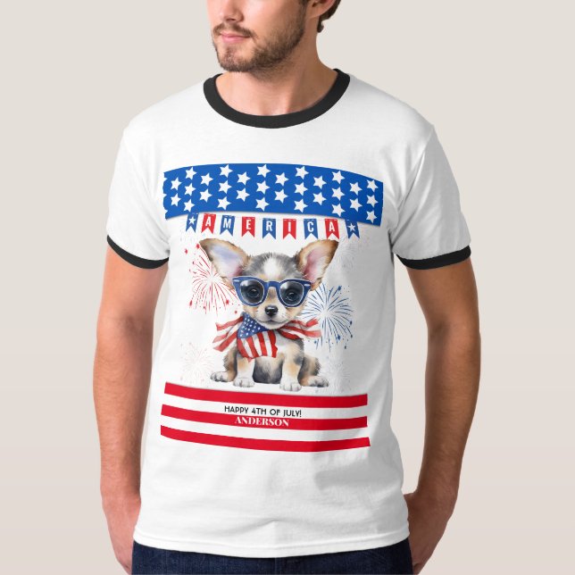 Chihuahua Happy 4Th Of July America Patriotic USA T-Shirt (Front)