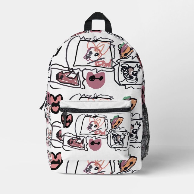 Chihuahua hearts  printed backpack (Front)