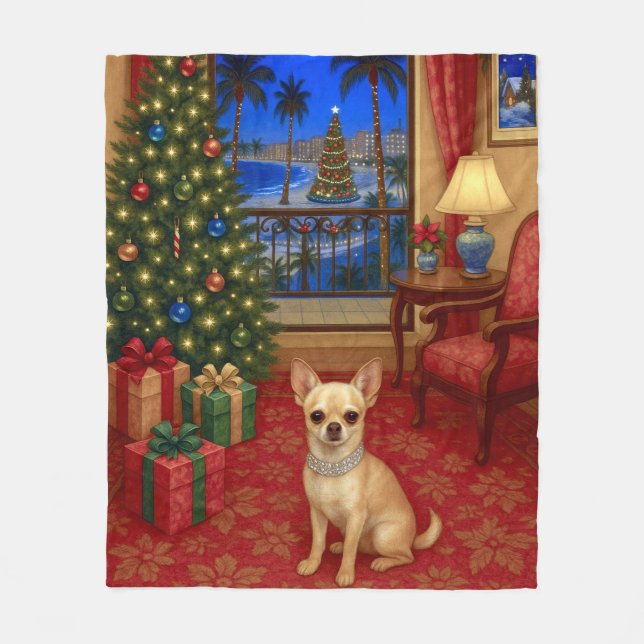 Chihuahua Holiday  Fleece Blanket (Front)