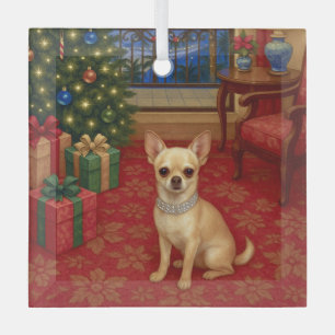 Chihuahua Holiday Glass Tree Decoration