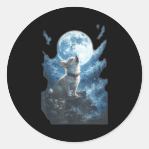 Chihuahua howling to the moon vintage funny classic round sticker