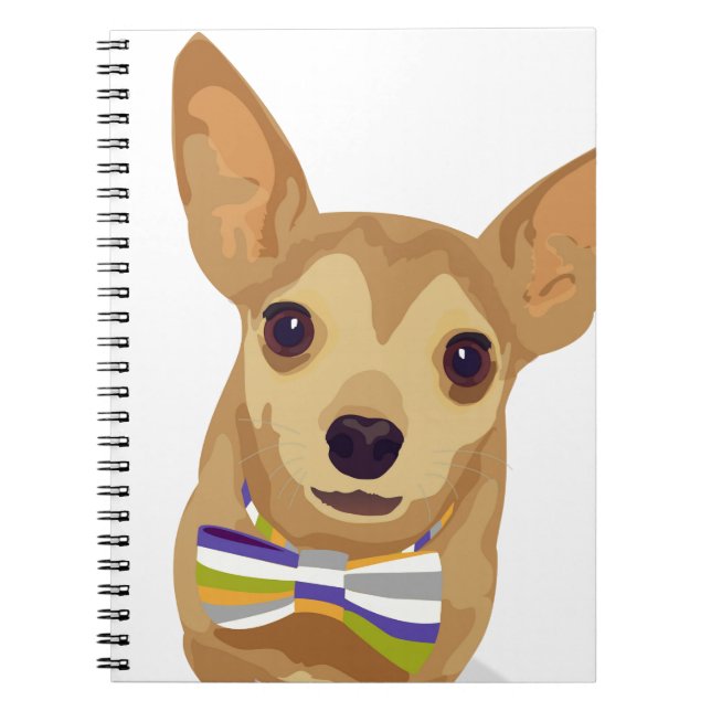 Chihuahua in a bowtie on white background spiral notebook (Front)