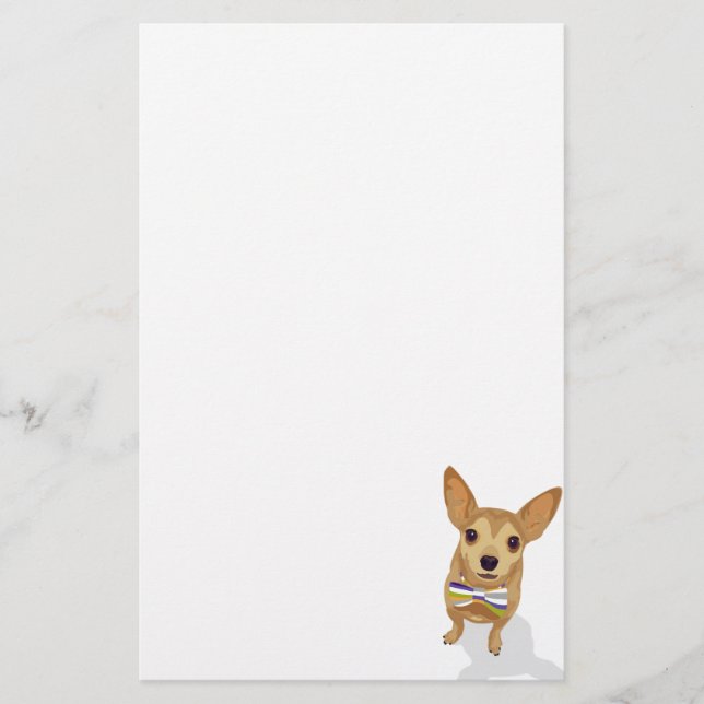 Chihuahua in a bowtie on white background stationery (Front)