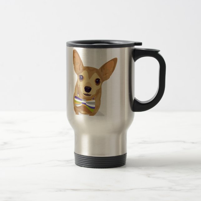 Chihuahua in a bowtie on white background travel mug (Right)
